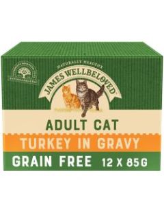 James Wellbeloved Grain Free Adult Cat Food Pouches Turkey in Gravy 12pk x 85g